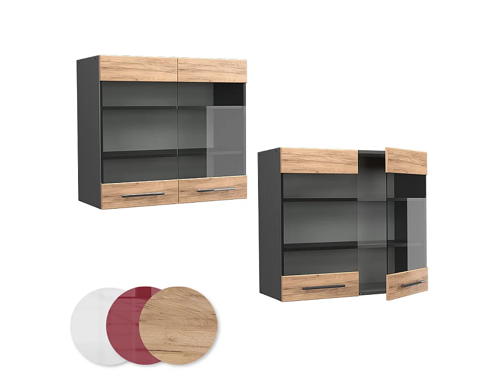 Køkkenskab med glas gold power oak 80x34.1x72 fame-line