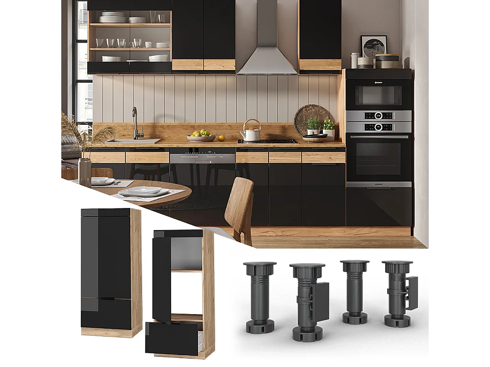 Armoire micro-ondes chêne noir brillant 60x58.1x153.6 fame-line