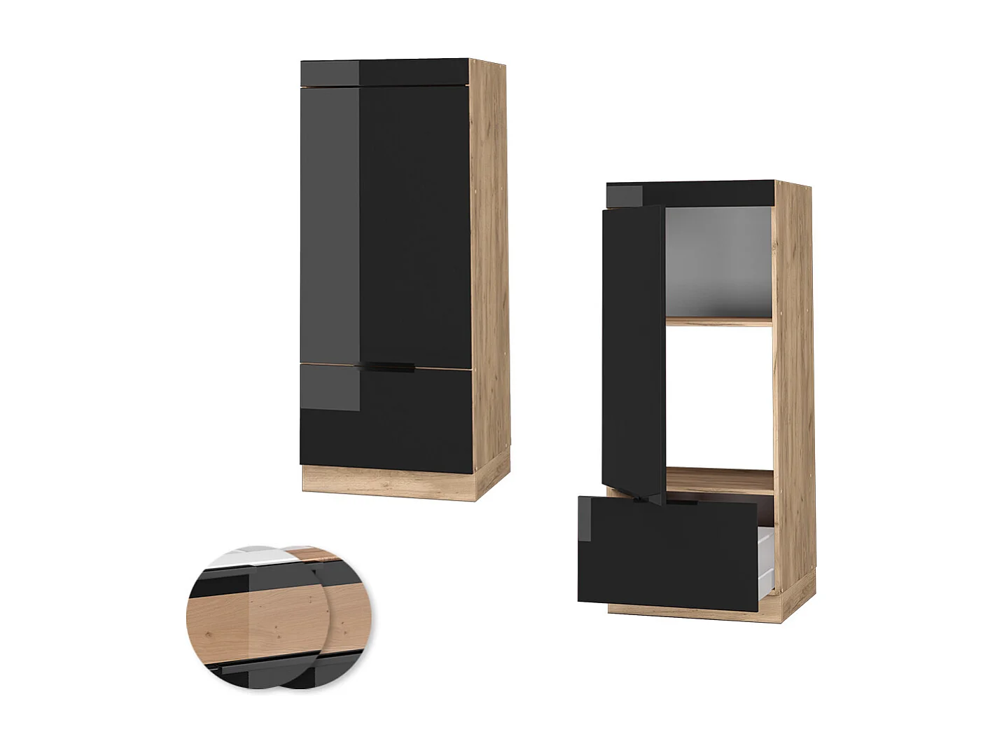 Armoire micro-ondes chêne noir brillant 60x58.1x153.6 fame-line