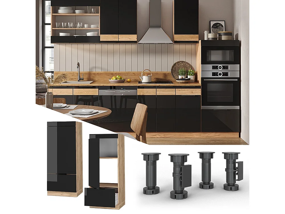 Mikrowellenschrank schwarz eiche hochglanz 60x58.1x153.6 fame-line