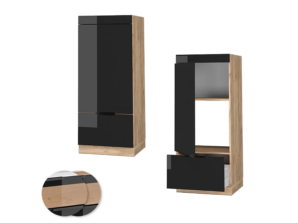 Mikrowellenschrank schwarz eiche hochglanz 60x58.1x153.6 fame-line