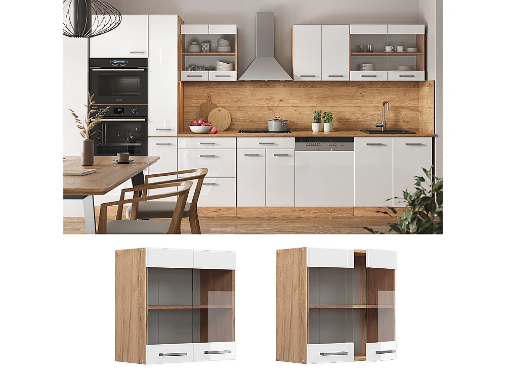 Armario de cocina con vidrio blanco alto brillo 60x31x60 r-line