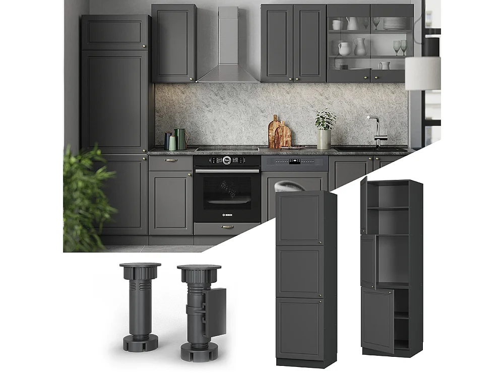 Armario para horno empotrado antracita-oro landhaus 60x58x206.8 fame-line