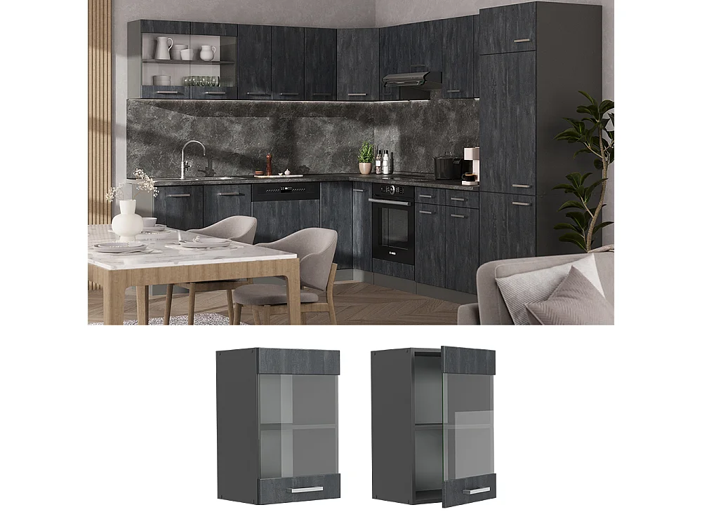 Armario de cocina con vidrio hormigón negro 40x31x60 r-line