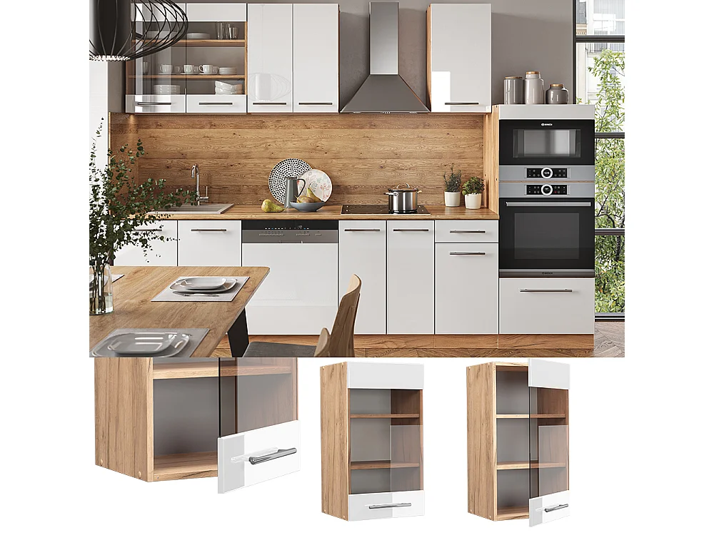 Armario de cocina con vidrio blanco alto brillo 40x34.1x72 fame-line