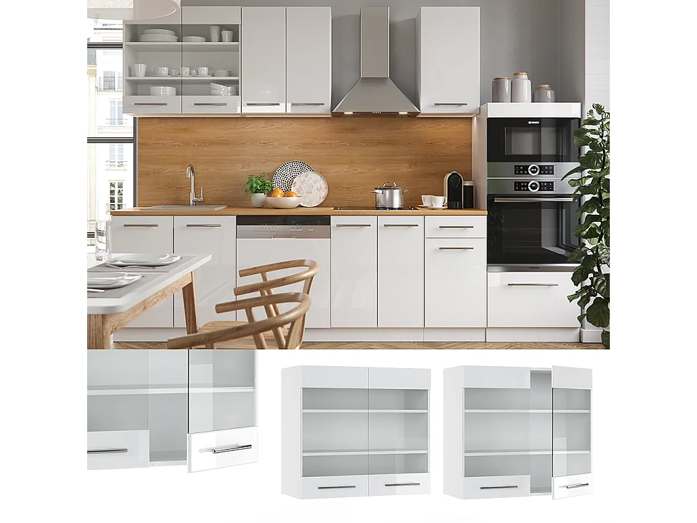 Armario de cocina con vidrio blanco alto brillo 80x34.1x72 fame-line