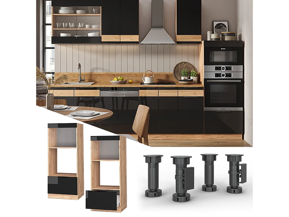 Szafka do mikrofalówki czarny dąb wysoki połysk 60x58.1x153.6 fame-line