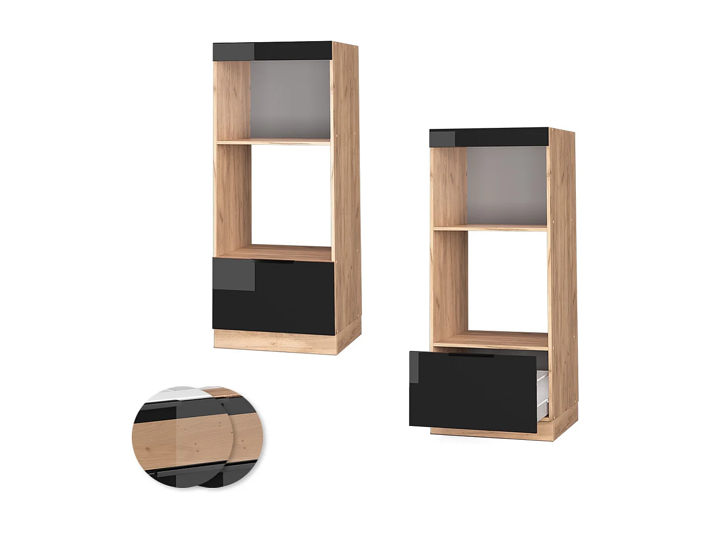 Szafka do mikrofalówki czarny dąb wysoki połysk 60x58.1x153.6 fame-line