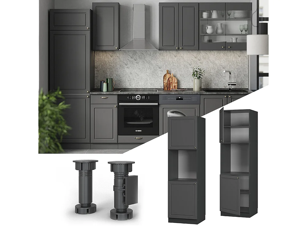 Armario para horno empotrado antracita-oro landhaus 60x58x206.8 fame-line