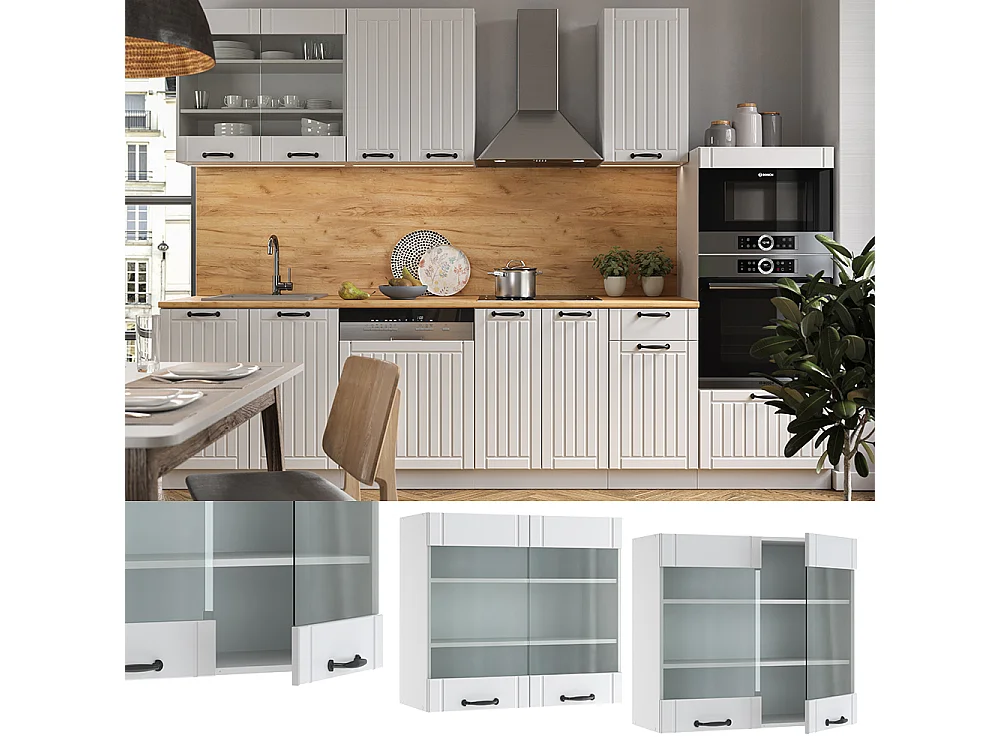 Armario de cocina con vidrio blanco casa de campo 80x34.1x72 fame-line
