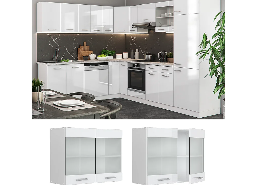 Armario de cocina con vidrio blanco alto brillo 80x31x60 r-line