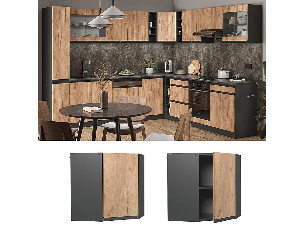 Armario colgante de esquina roble dorado 57x34.1x60 r-line