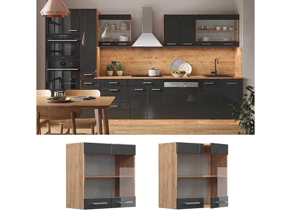 Armario de cocina con vidrio antracita alto brillo 60x31x60 r-line