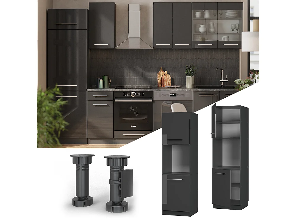 Meuble pour four anthracite haute brillance 60x58x206.8 fame-line