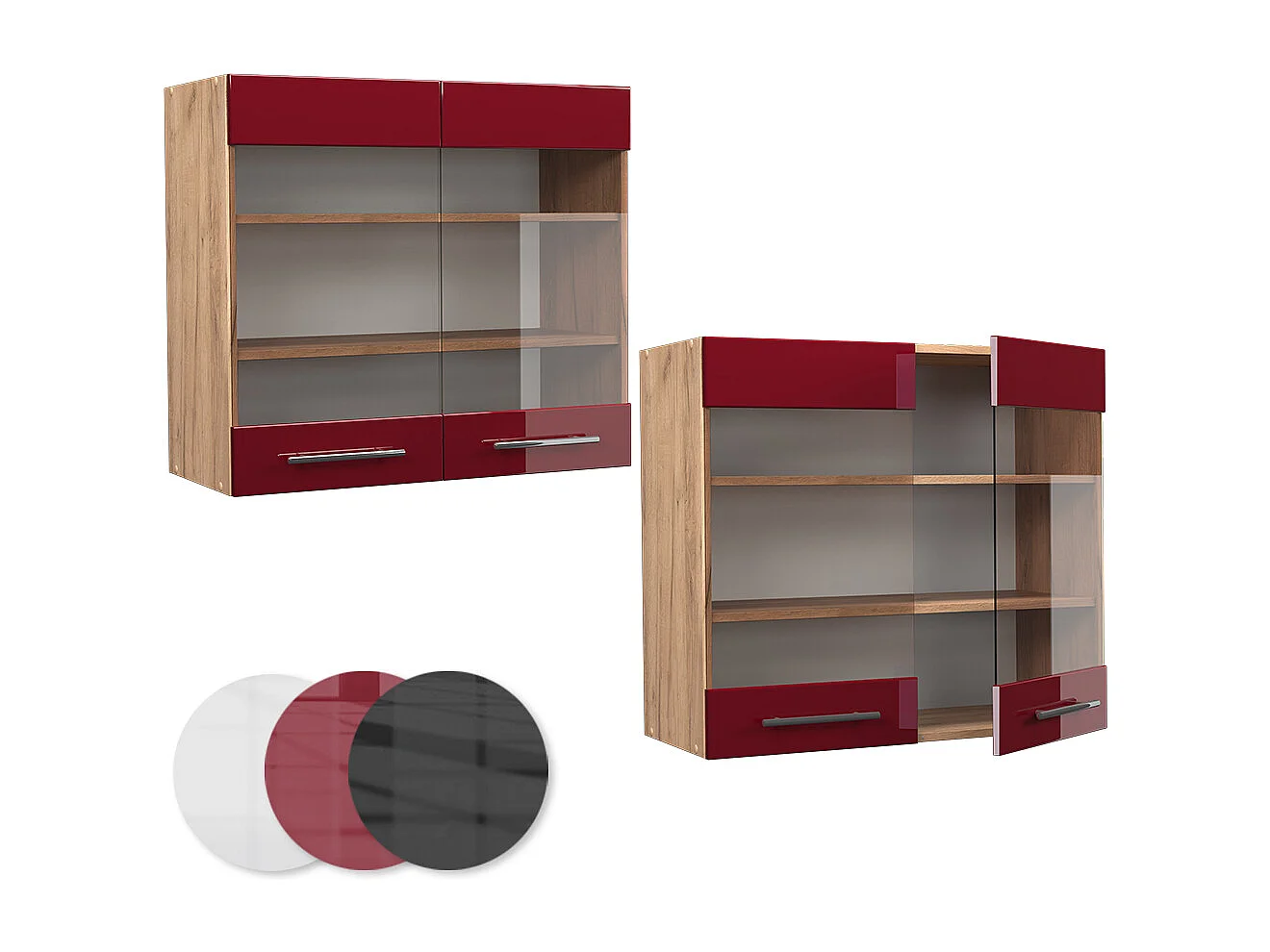 Armario de cocina con vidrio rojo burdeos alto brillo 80x34.1x72 fame-line