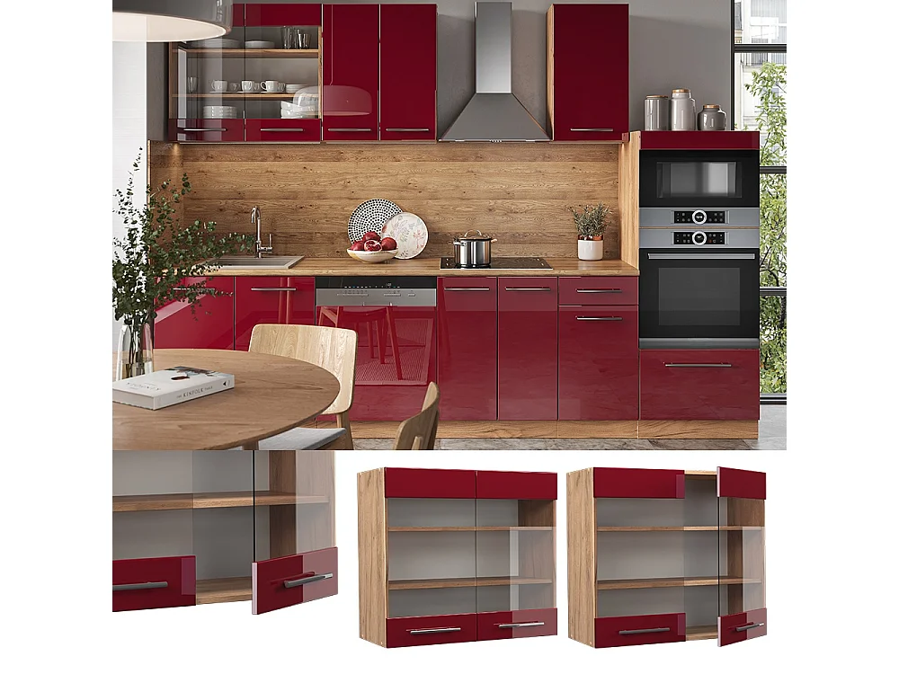 Glass kitchen cabinet bordeaux high gloss 80x34.1x72 fame-line