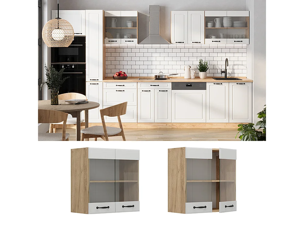 Armario de cocina con vidrio blanco casa de campo 60x31x60 r-line