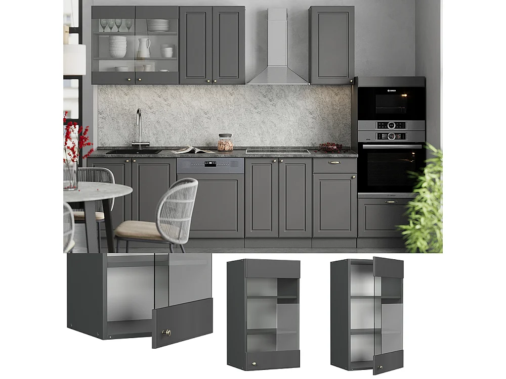 Armario de cocina con vidrio antracita-oro landhaus 40x34.1x72 fame-line