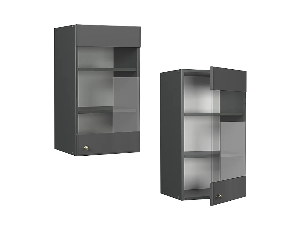 Køkkenskab med glas anthrazit-gold landhaus 40x34.1x72 fame-line