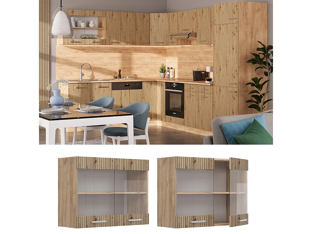 Armario de cocina con vidrio roble artesanal 80x31x60 r-line