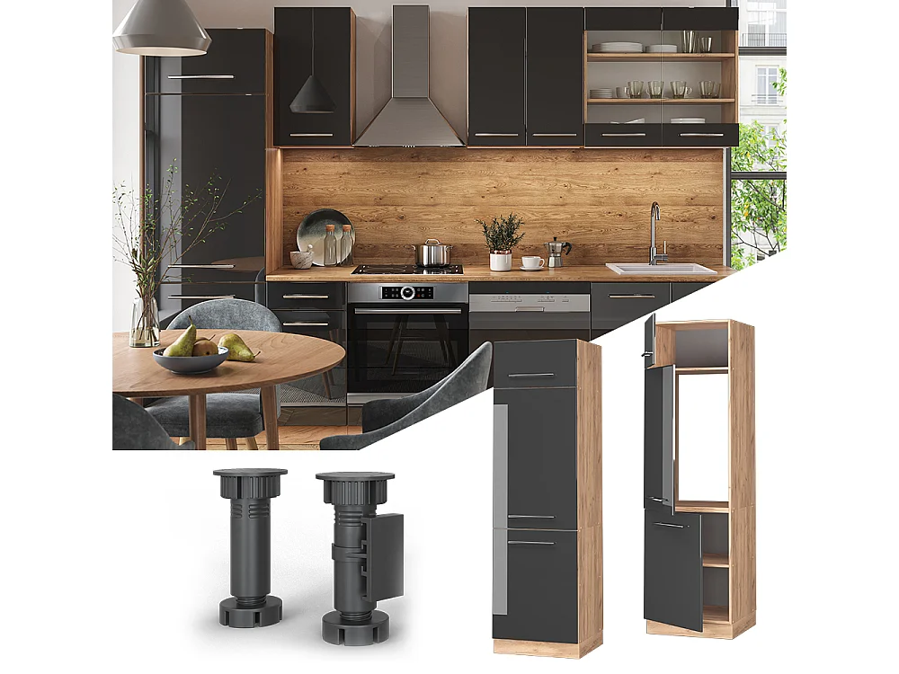 Armario para frigorífico empotrado antracita alto brillo 60x58.1x206.8 fame-line