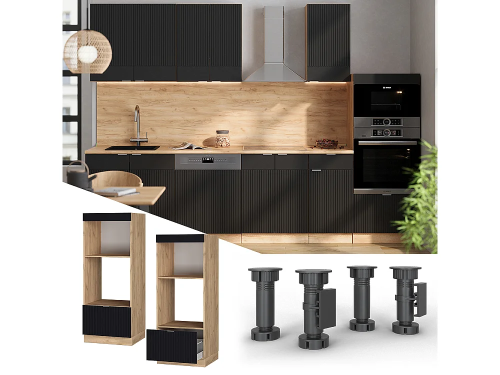 Armoire micro-ondes noir rayé 60x58.1x153.6 fame-line