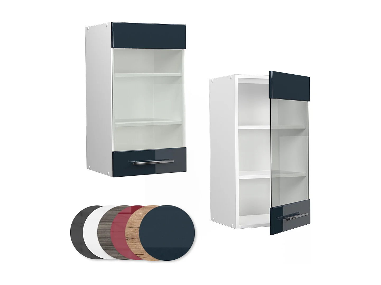 Armario de cocina con vidrio azul oscuro alto brillo 40x34.1x72 fame-line