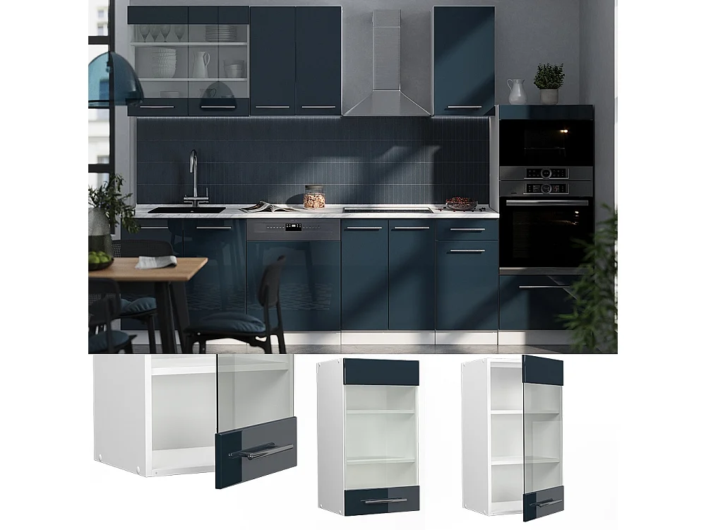 Köksglasskåp mörkblå högblank 40x34.1x72 fame-line
