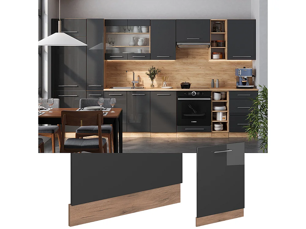 Façade de lave-vaisselle anthracite haute brillance 60x1.6x81.8 fame-line