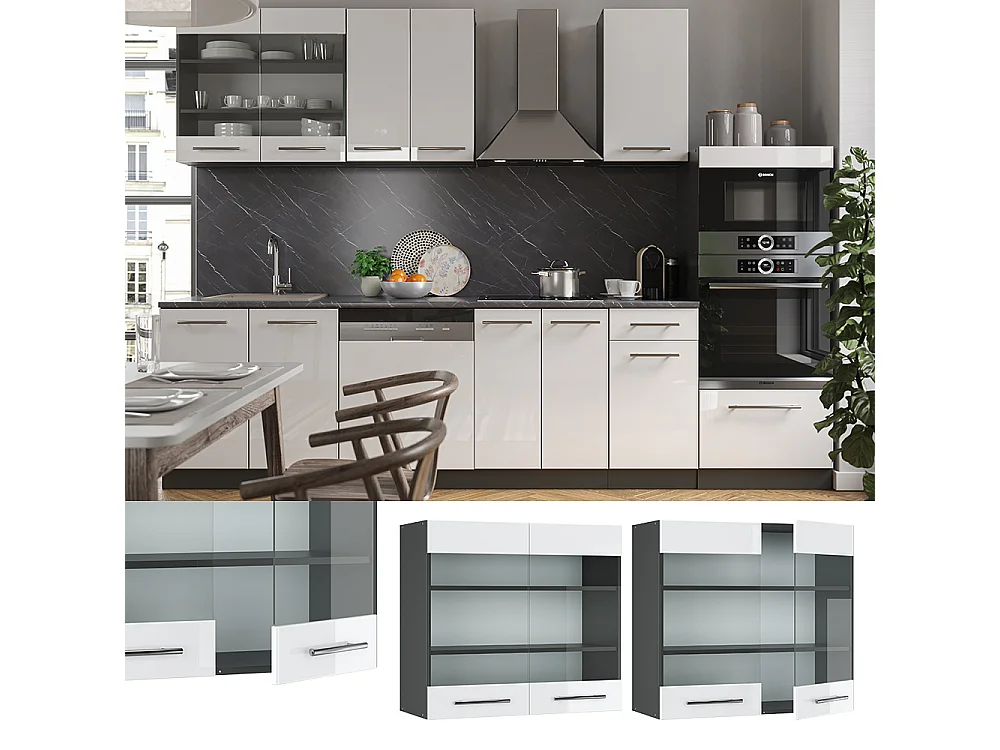 Armario de cocina con vidrio blanco alto brillo 80x34.1x72 fame-line