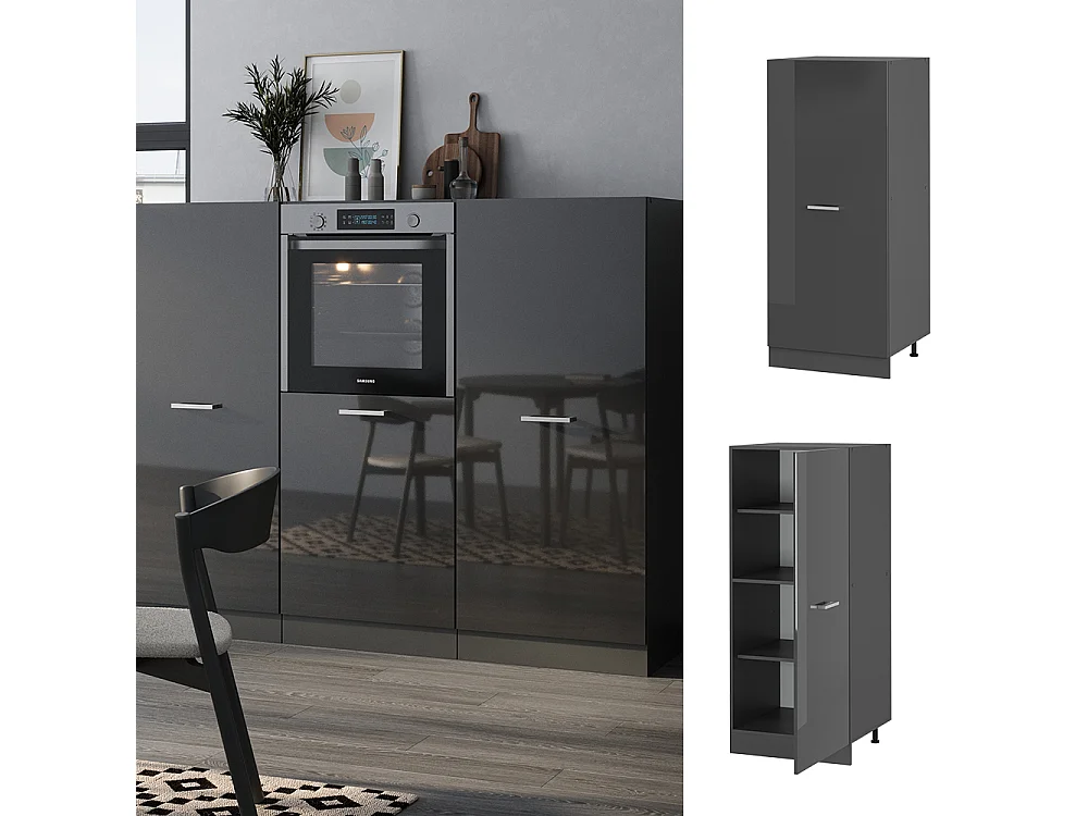 Armario para horno empotrado antracita alto brillo 60x57x143 r-line
