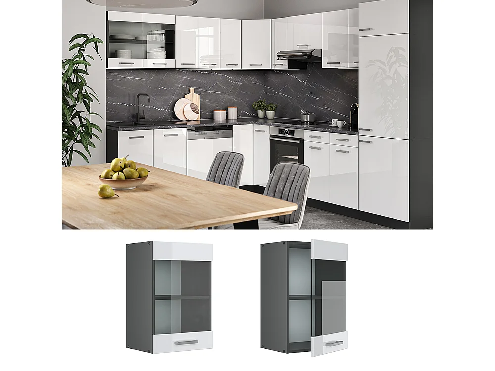 Armario de cocina con vidrio blanco alto brillo 40x31x60 r-line