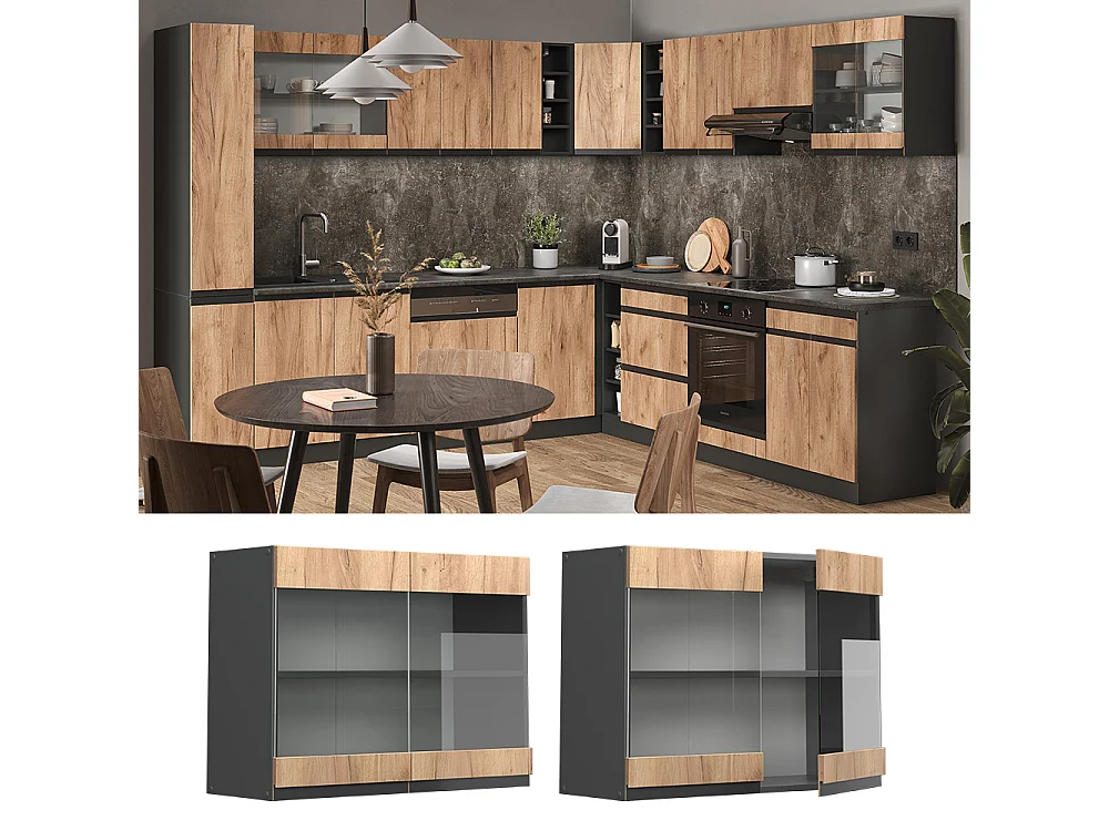 Armario de cocina con vidrio roble dorado 80x31x60 r-line