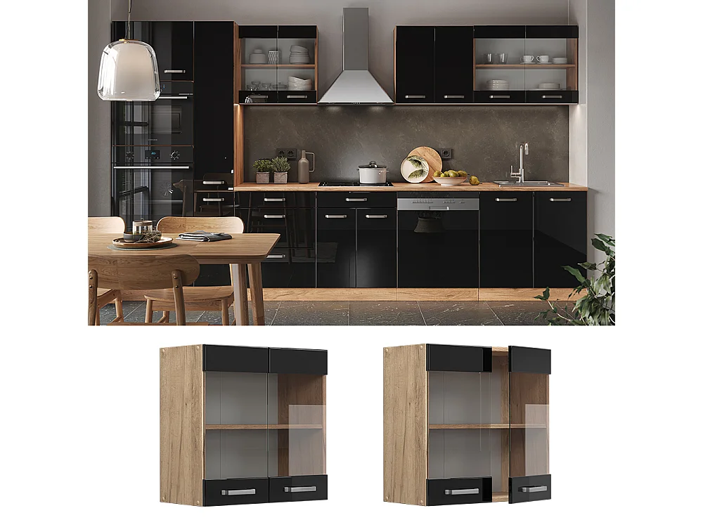 Armoire en verre noir haute brillance 60x31x60 r-line