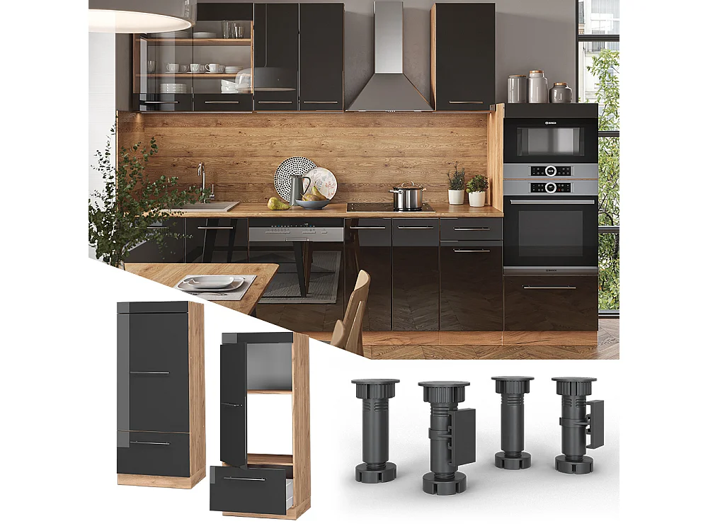 Armoire micro-ondes anthracite haute brillance 60x58.1x153.6 fame-line