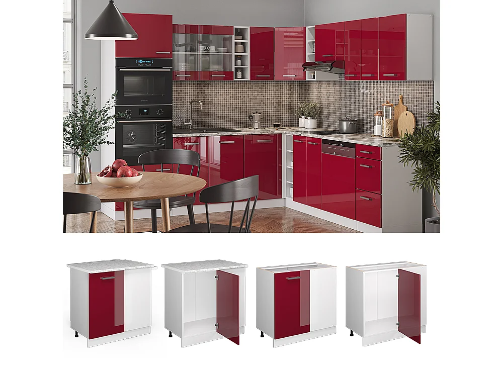 Armario de esquina rojo de alto brillo 86x46x81.6 r-line