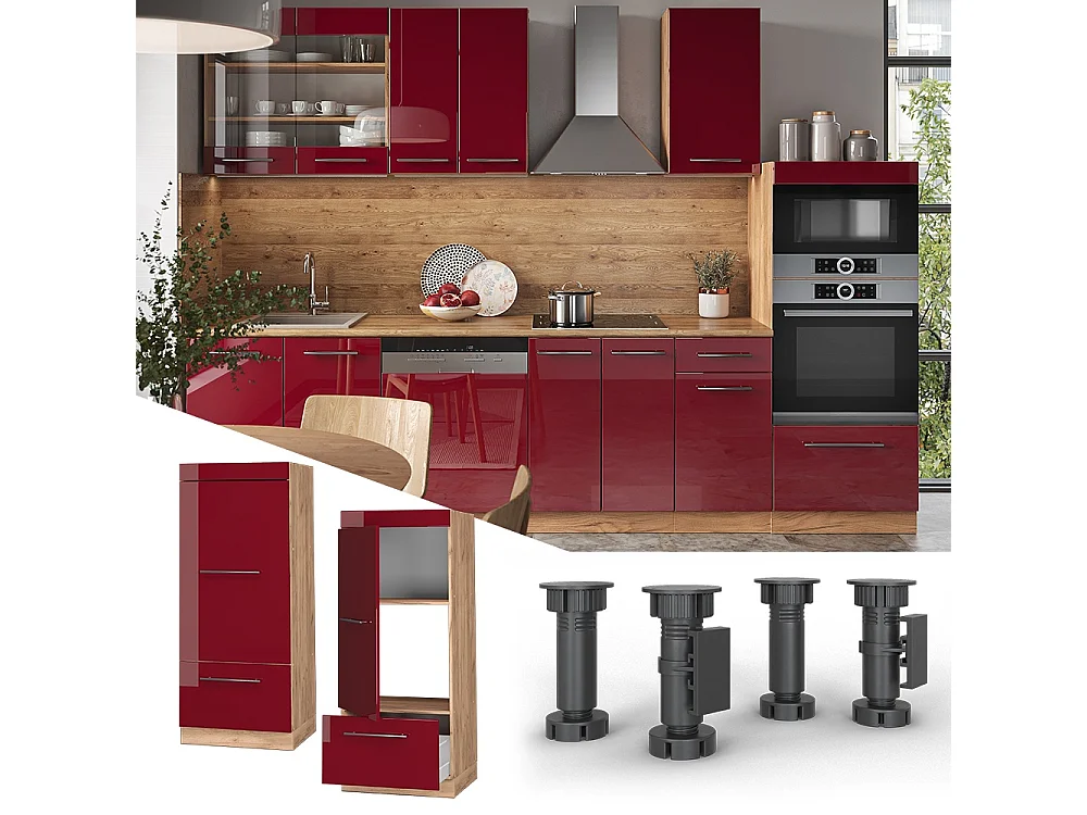 Armario para microondas rojo burdeos alto brillo 60x58.1x153.6 fame-line