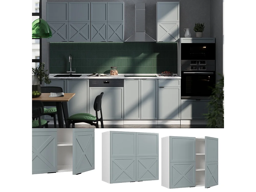 Elément haut de cuisine bleu clair-gris/blanc 80x34.1x72 fame-line