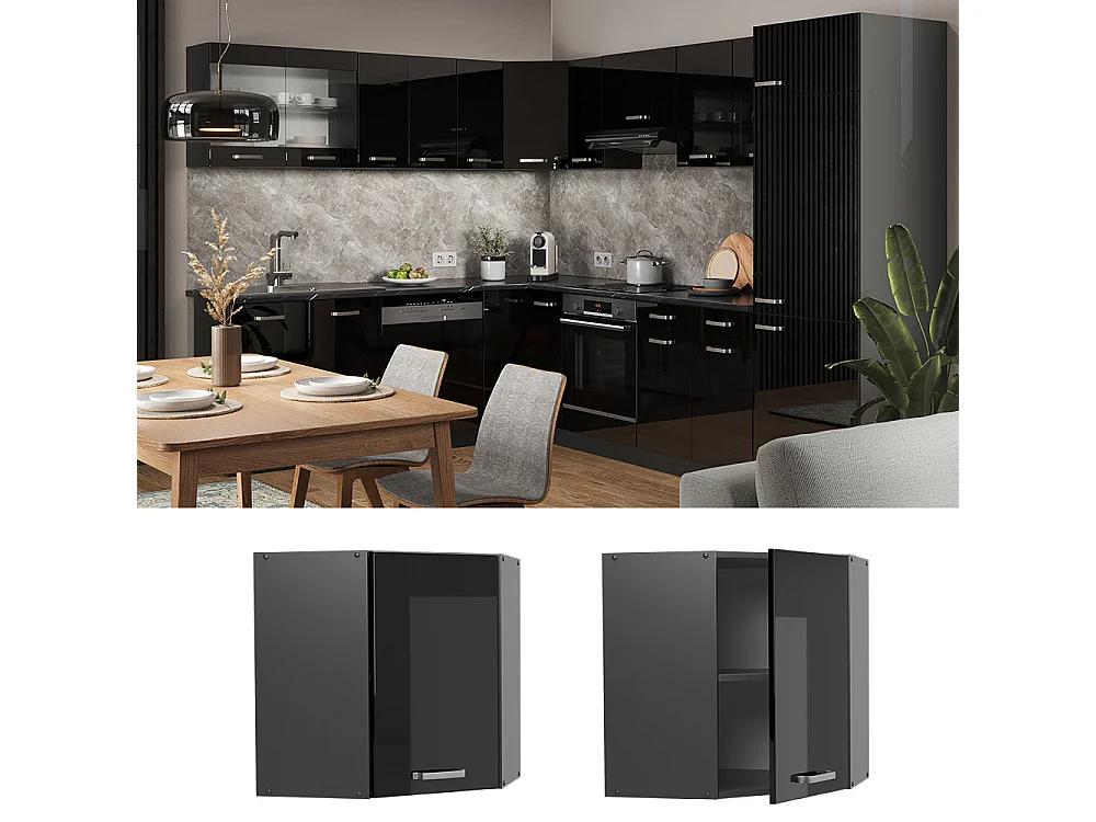 Corner wall cabinet black high gloss 57x34.1x60 r-line