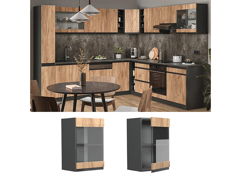 Armario de cocina con vidrio roble dorado 40x31x60 r-line