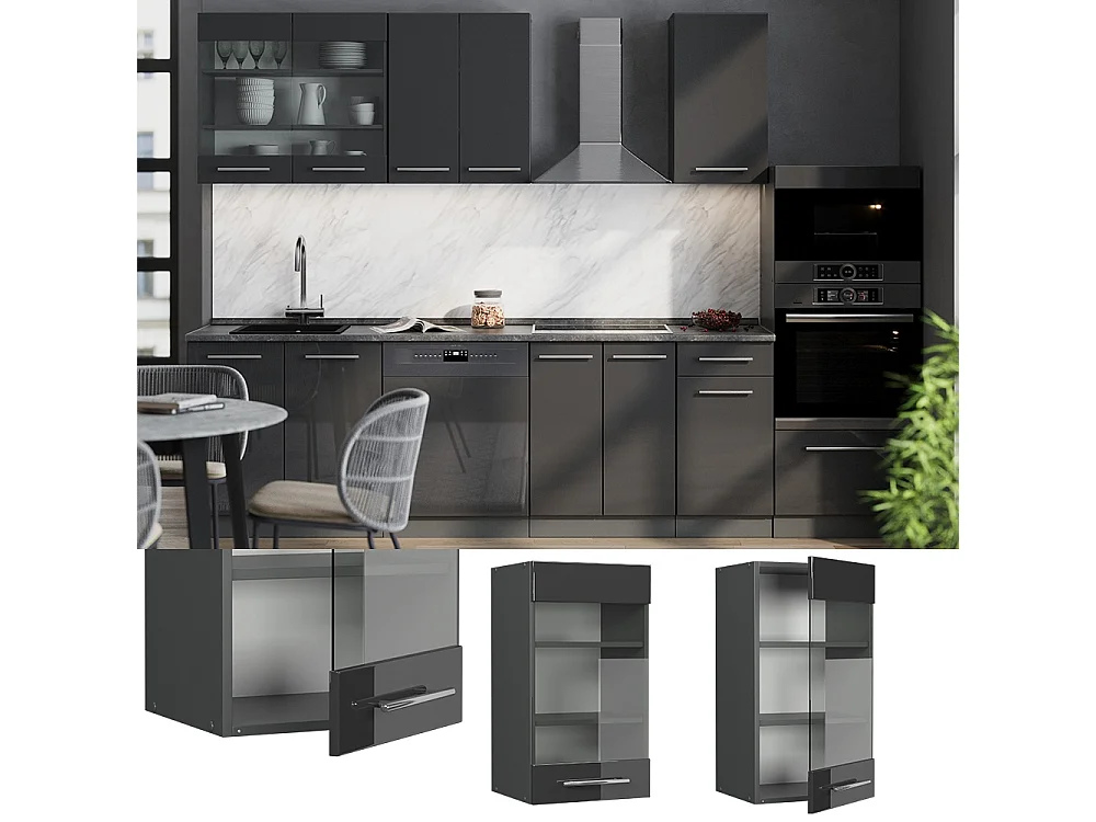 Glass kitchen cabinet anthracite high gloss 40x34.1x72 fame-line