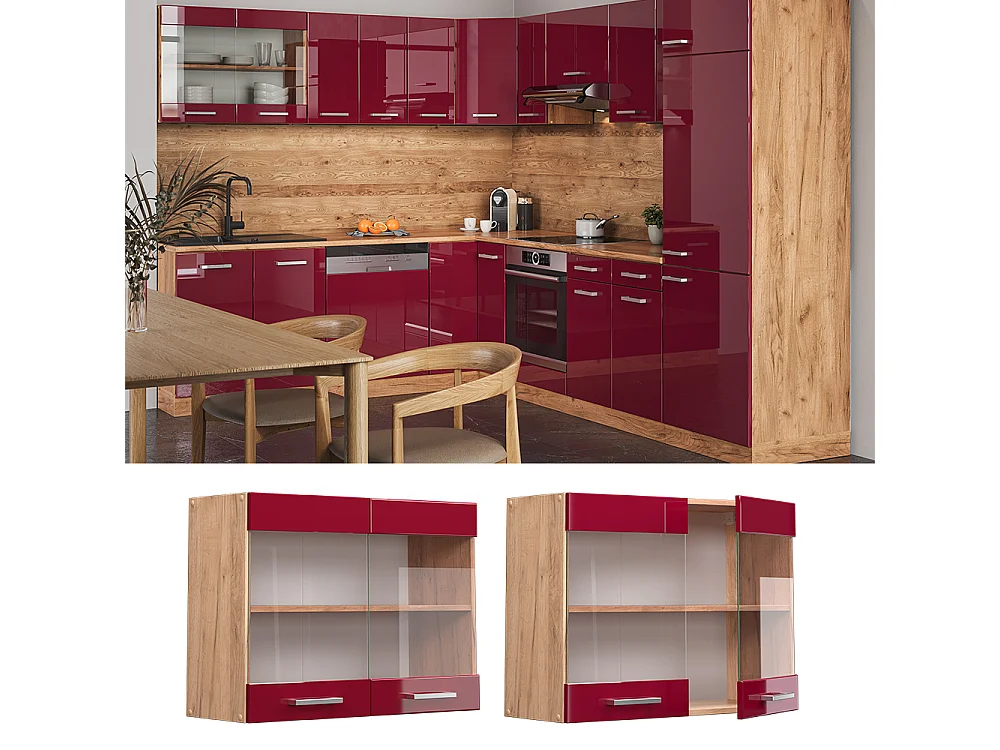 Armario de cocina con vidrio rojo de alto brillo 80x31x60 r-line