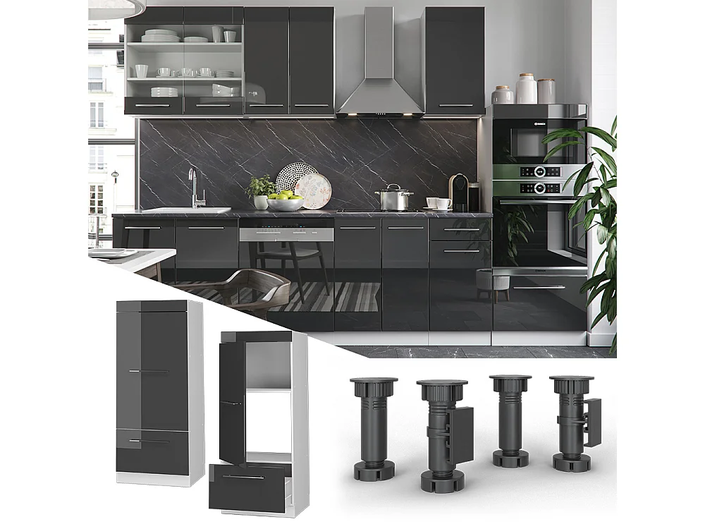 Armoire micro-ondes anthracite haute brillance 60x58.1x153.6 fame-line