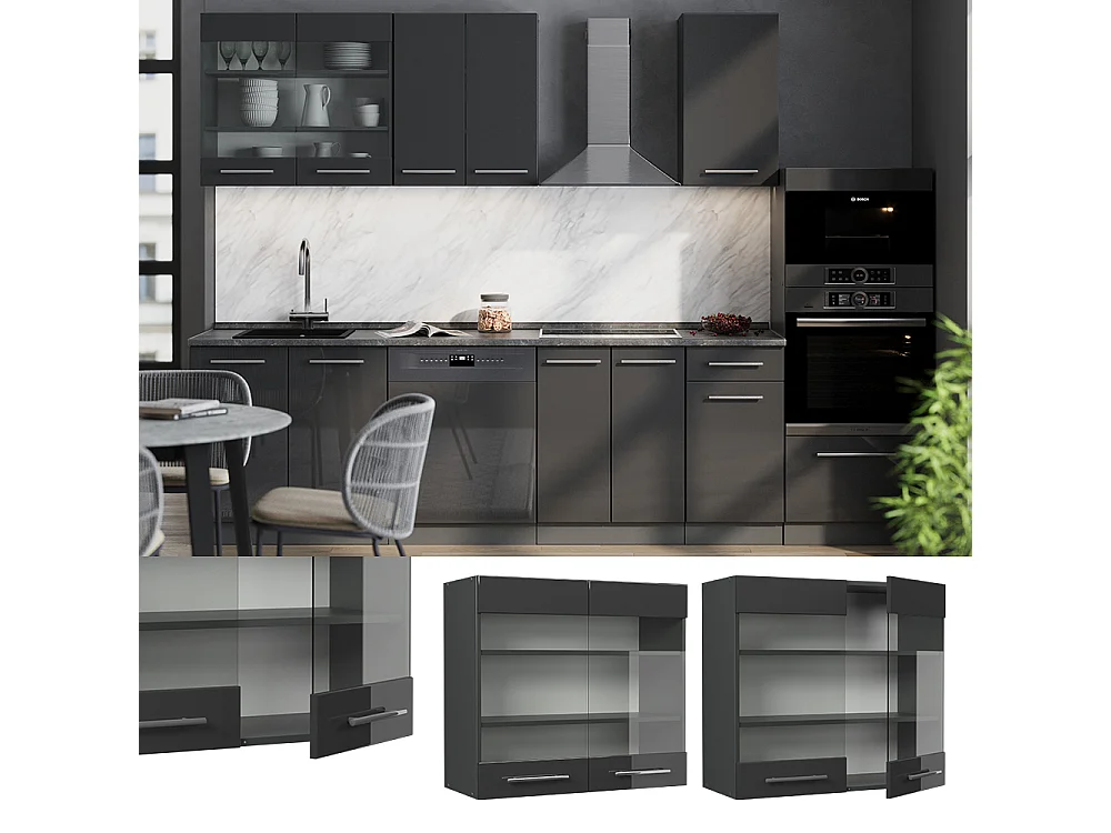 Köksglasskåp antracit högblank 80x34.1x72 fame-line