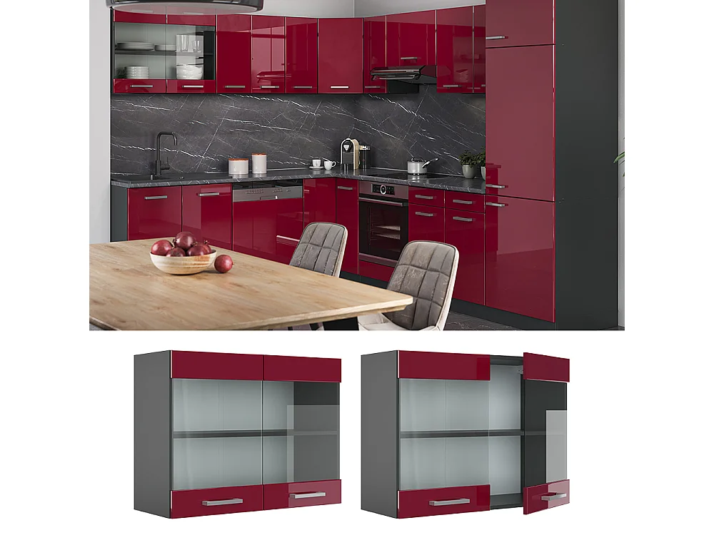 Armario de cocina con vidrio rojo de alto brillo 80x31x60 r-line
