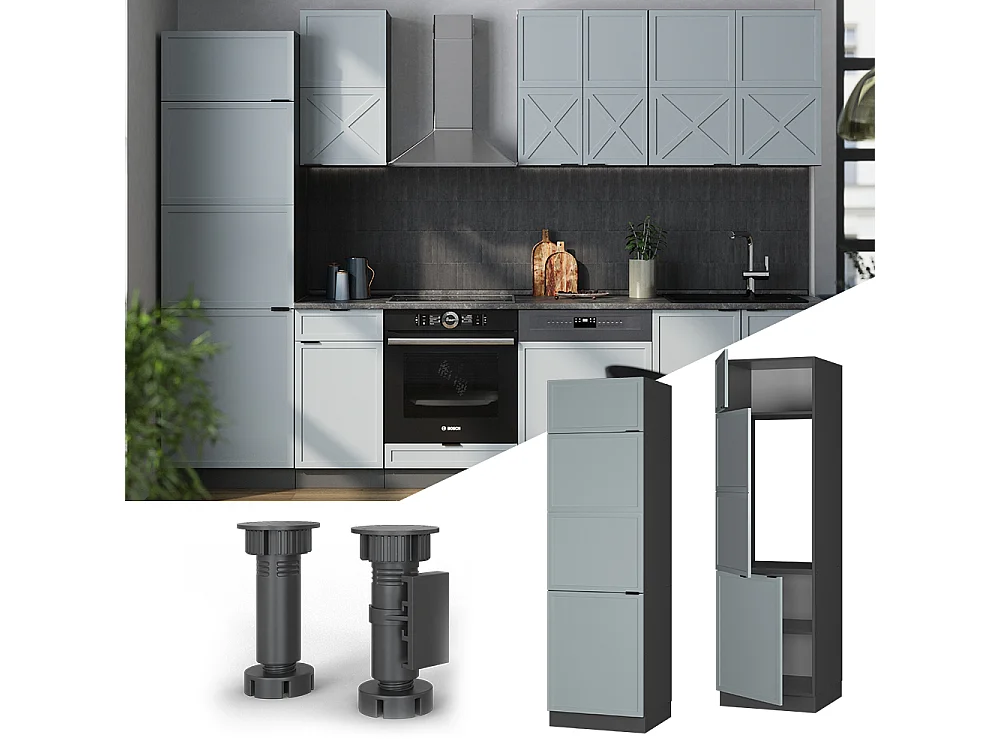 Kühlumbauschrank hellblau-grau 60x58.1x206.8 fame-line