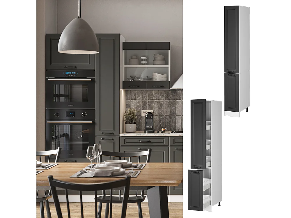 Meuble haute de cuisine anthracite campagne 30x57.2x206.8 r-line