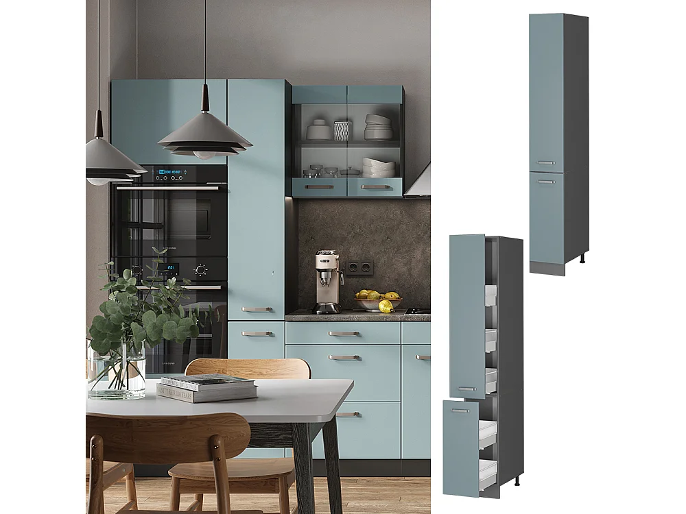 Meuble haute de cuisine bleu-gris 30x57.2x206.8 r-line
