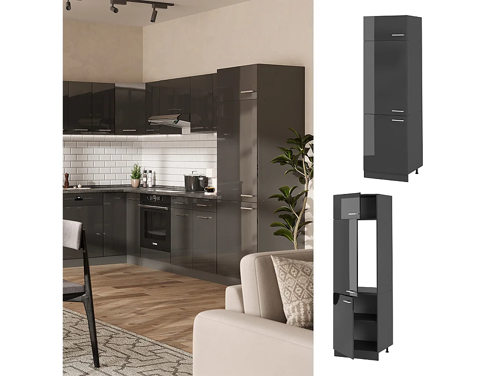 Armoire pour frigo anthracite haute brillance 60x57.2x206.8 r-line