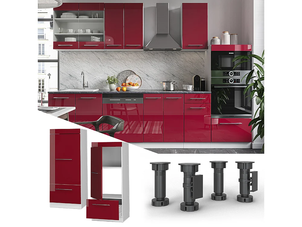 Armoire micro-ondes rouge bordeaux haute brillance 60x58.1x153.6 fame-line